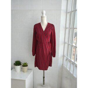 OLD NAVY Red Plaid Wrap Holiday Dress Size Medium Tall